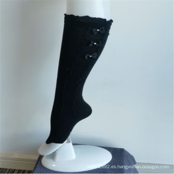 Elegantes calcetines hasta la rodilla negros de encaje Bowknot para niñas